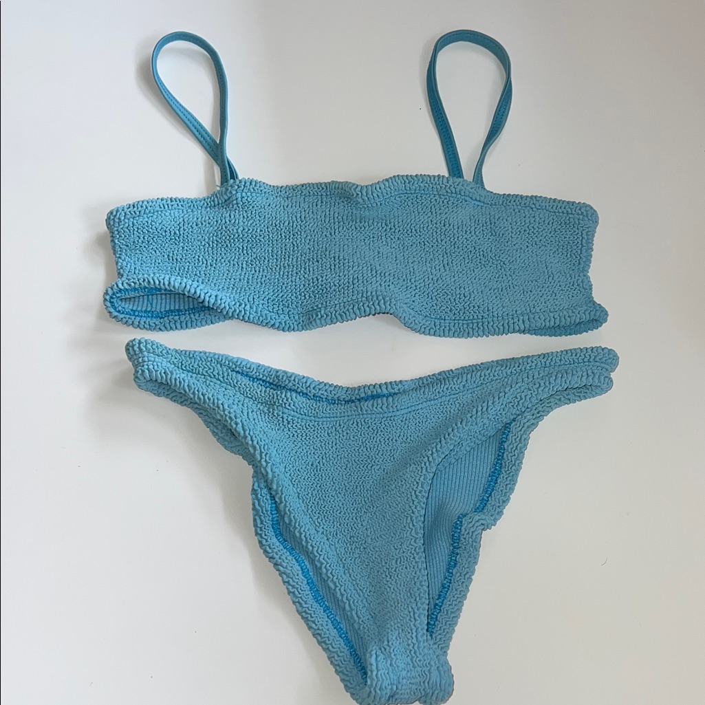 Hunza G Teal Crinkle Bikini Set